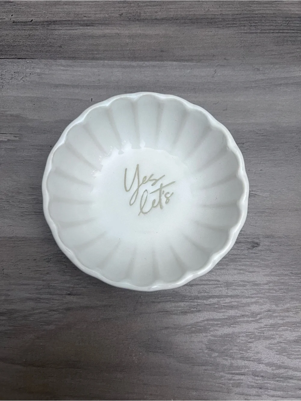 Yes Let's White Ceramic Trinket Dish